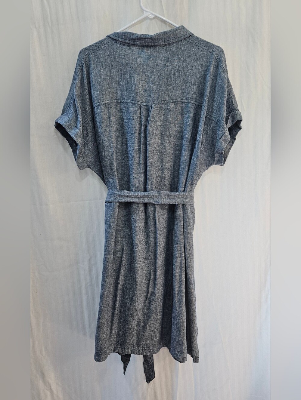 Sonoma Shirt Dress - Blue Linen Rayon Button Pocket Tie Short Sleeve - Size XL - Picture 2 of 10